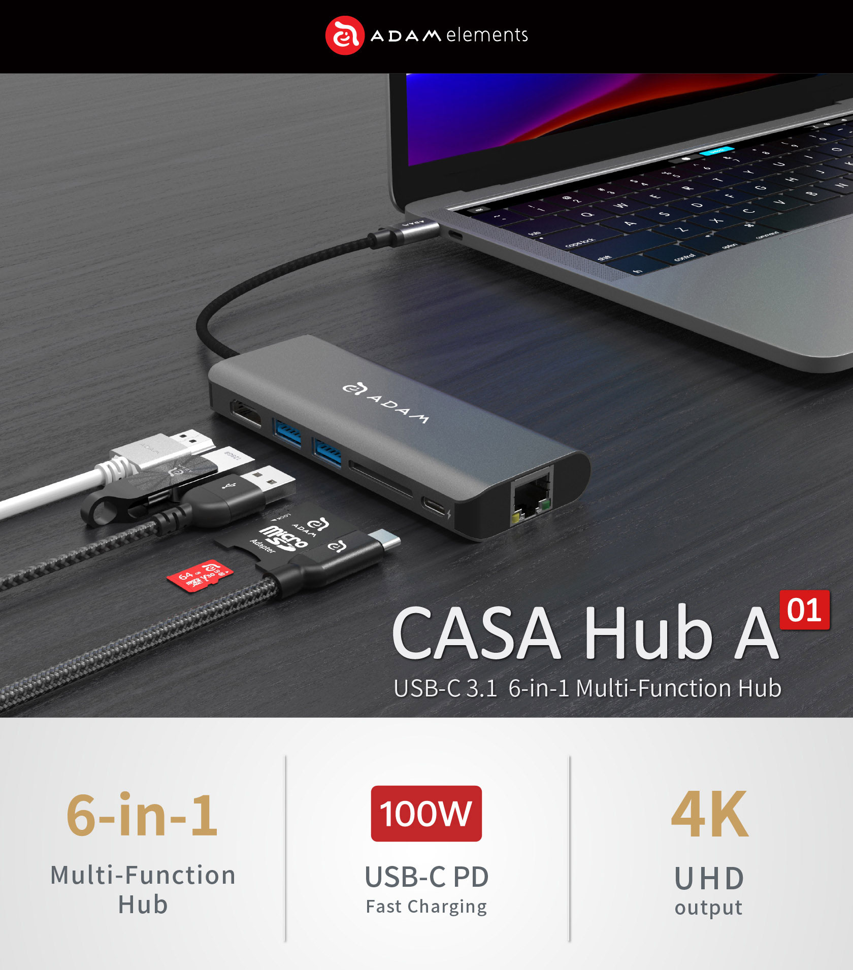 CASA Hub A01 USB 3.1 USB Type C USB C 6 Port Hub 1