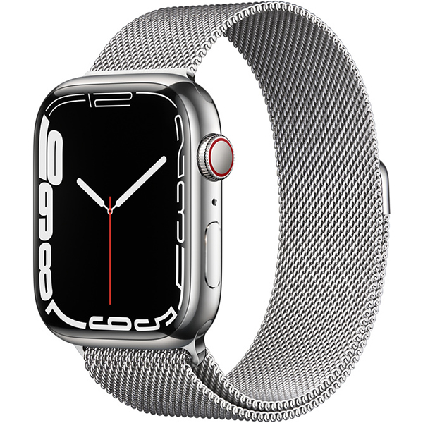 Apple Watch Series 7 Cellular Silver Stainless Steel Case with Silver Milanese Loop 45mm 1