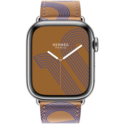 Apple Watch Series 7 Hermes GPS Cellular Silver Stainless Steel Case with BiscuitBleu Electrique Swift Leather 41mm 3