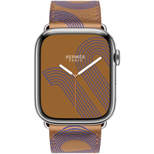 Apple Watch Series 7 Hermes GPS Cellular Silver Stainless Steel Case with BiscuitBleu Electrique Swift Leather 45mm 1