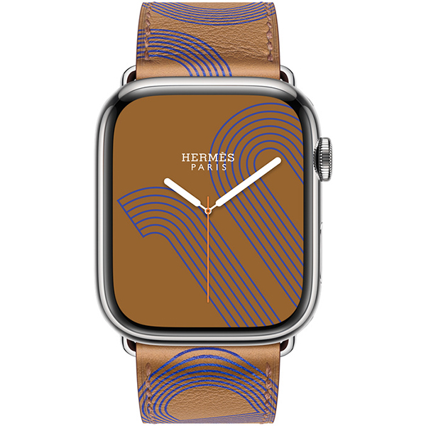 Apple Watch Series 7 Hermes GPS Cellular Silver Stainless Steel Case with BiscuitBleu Electrique Swift Leather 45mm 1
