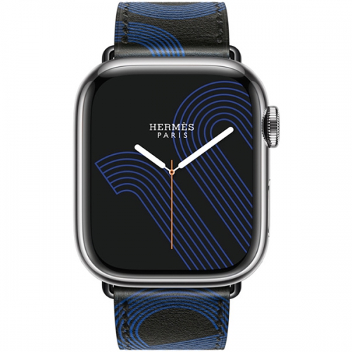 Apple Watch Series 7 Hermes GPS Cellular Silver Stainless Steel Case with NoirBleu Electrique Swift Leather 41mm 3