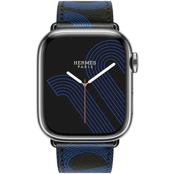 Apple Watch Series 7 Hermes GPS Cellular Silver Stainless Steel Case with NoirBleu Electrique Swift Leather 41mm 3