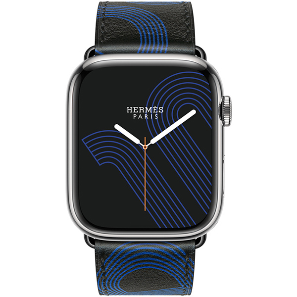 Apple Watch Series 7 Hermes GPS Cellular Silver Stainless Steel Case with NoirBleu Electrique Swift Leather 45mm 2