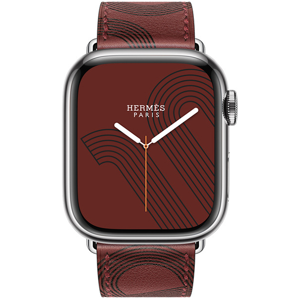Apple Watch Series 7 Hermes GPS Cellular Silver Stainless Steel Case with Rouge HNoir Swift Leather 41mm 3
