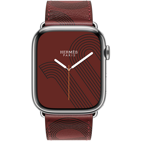Apple Watch Series 7 Hermes GPS Cellular Silver Stainless Steel Case with Rouge HNoir Swift Leather 45mm 2