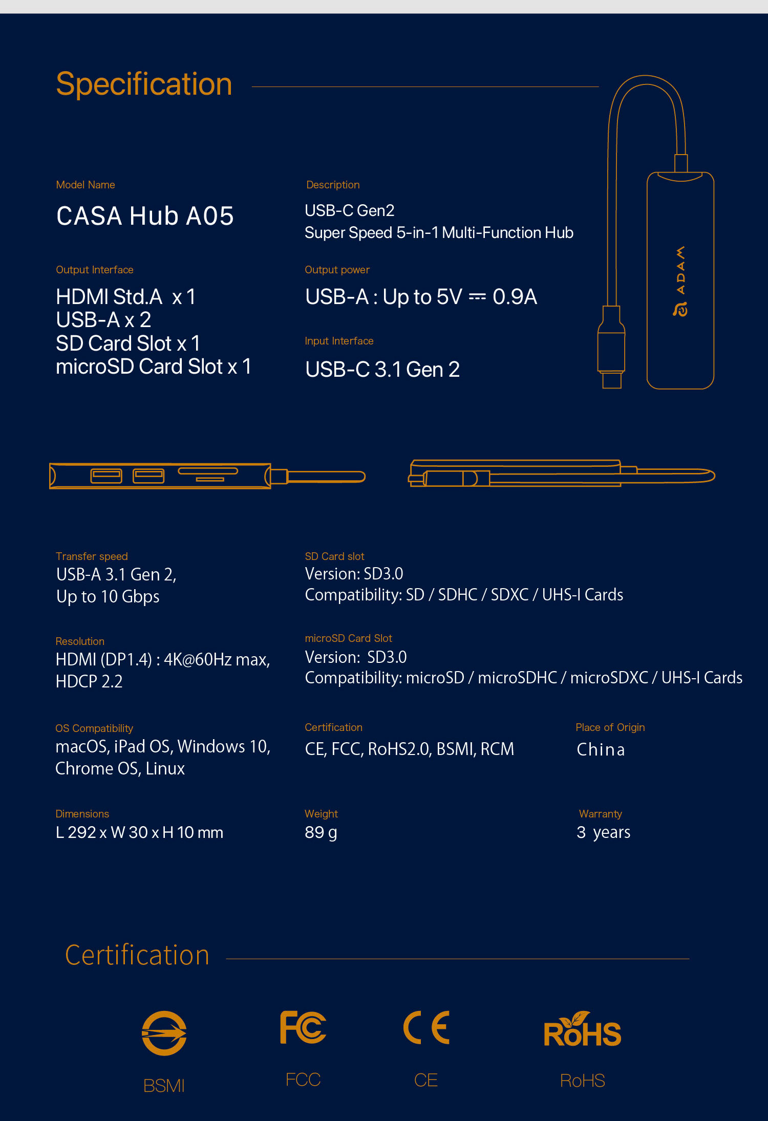 CASA HUB A05 USB C 3.1 Gen 2 5 in 1 Hub 11