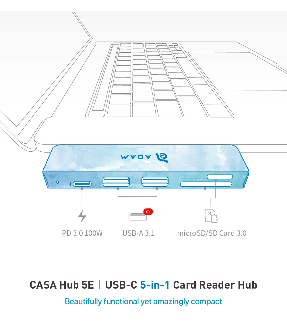 CASA Hub 5E USB C 5 in 1 SD 3.0 Card Reader Hub 3