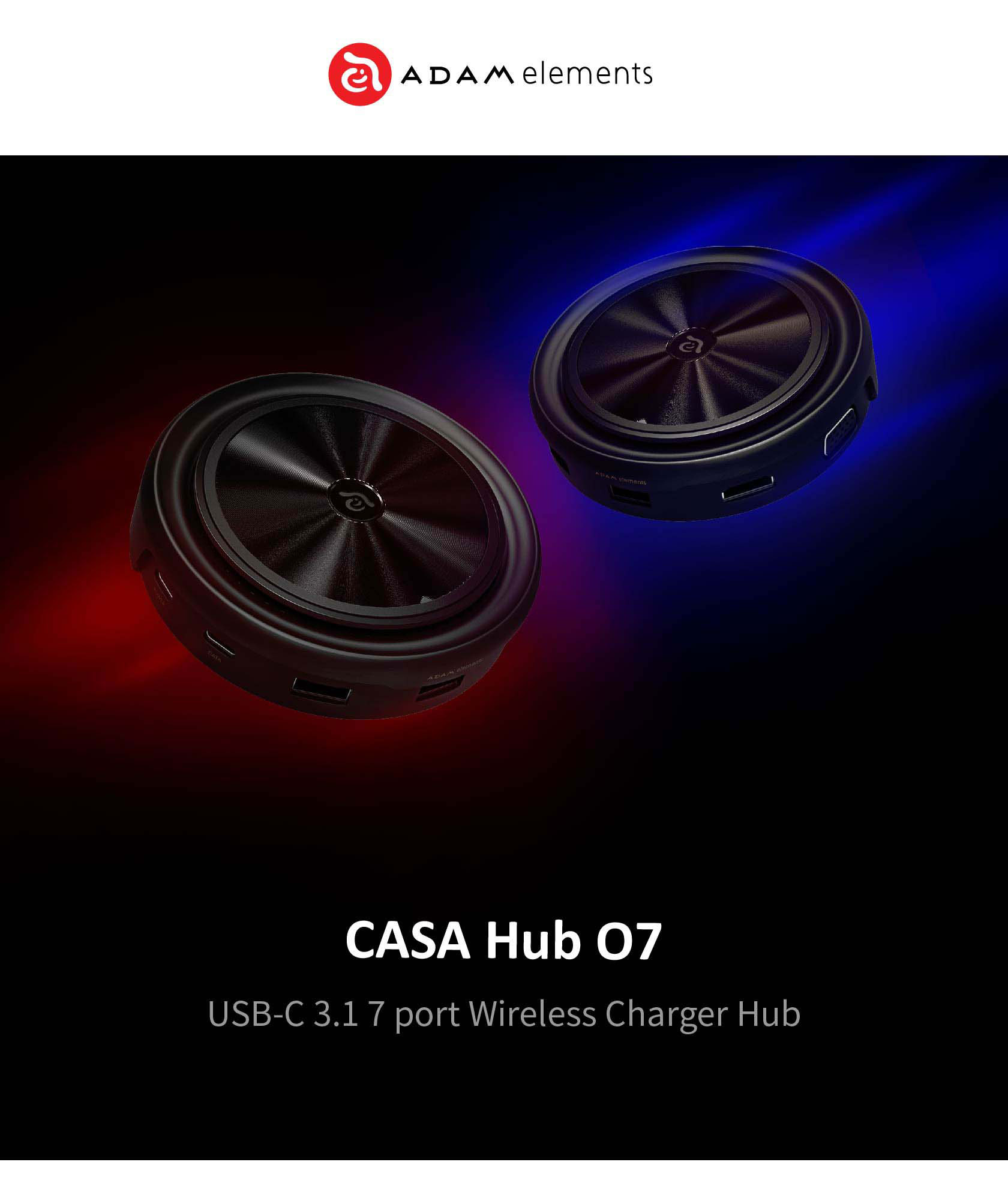 CASA Hub O7 USB C 3.1 7 port Wireless Charger Hub 1