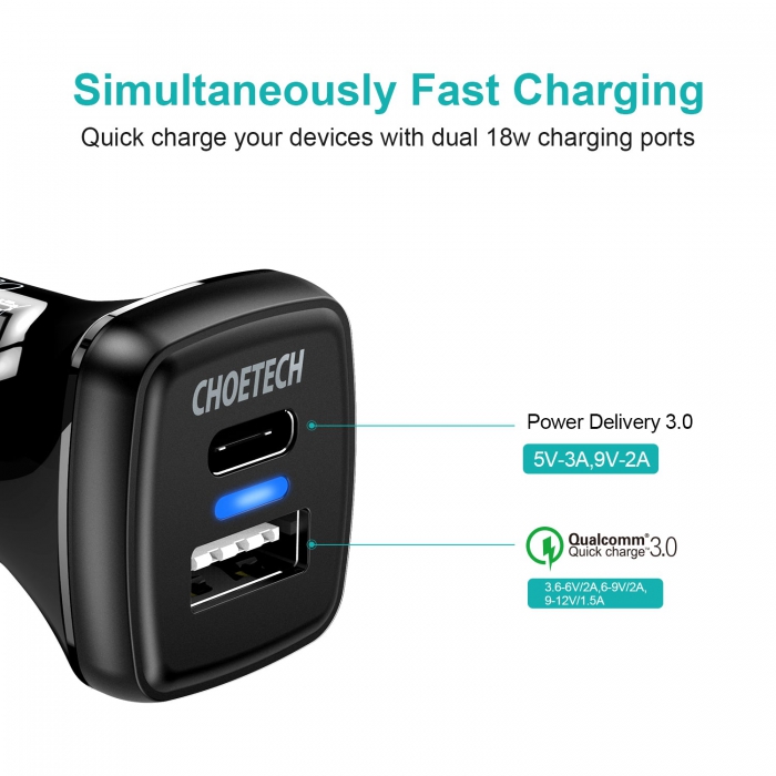 CHOETECH Car Charger Fast Charge PD18W TC0005 9