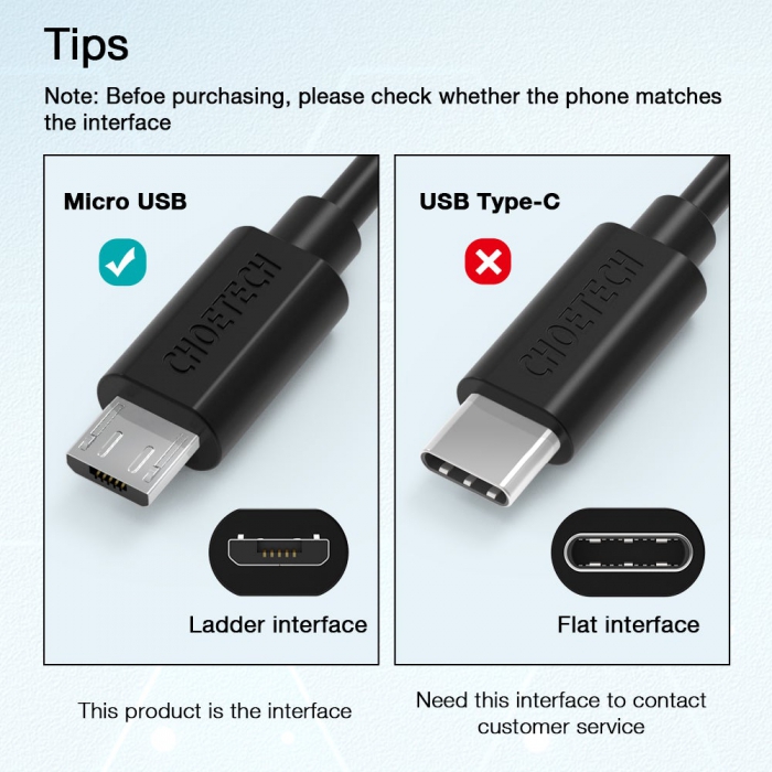 CHOETECH USB A to Micro USB Cable AB003 3