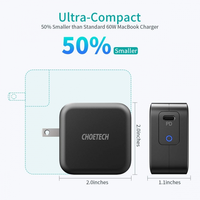 شارژر CHOETECH چویتِک 61 وات شارژ سریع پورت USB-C مدل Q6006 - تصویر 11