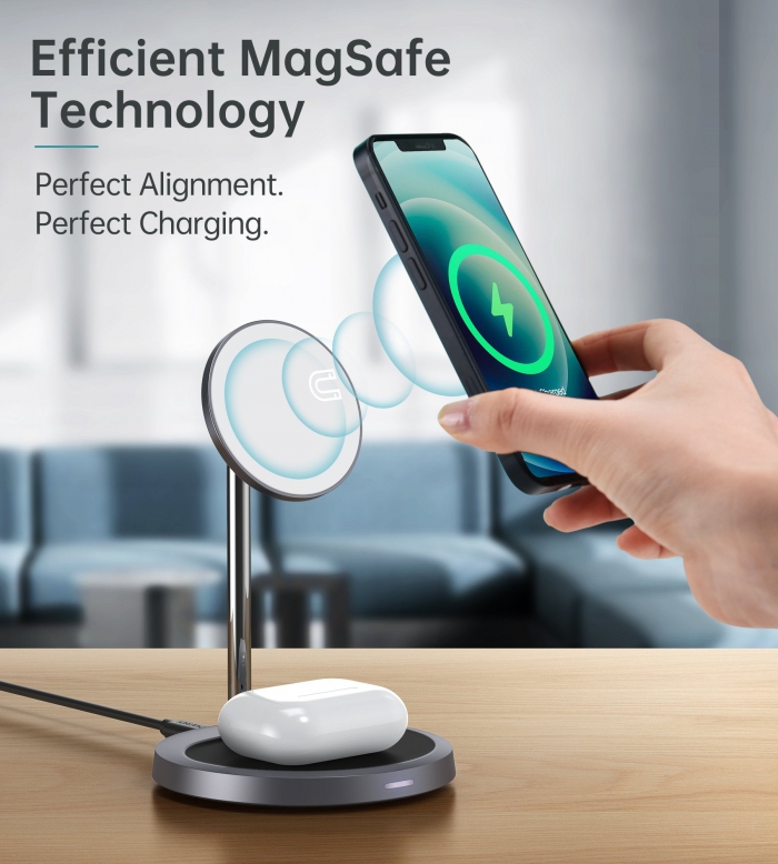 MagSafe IPhone Magnetic Wireless Charger Stand 2 In 1 Fast Charing Stand Dock 2