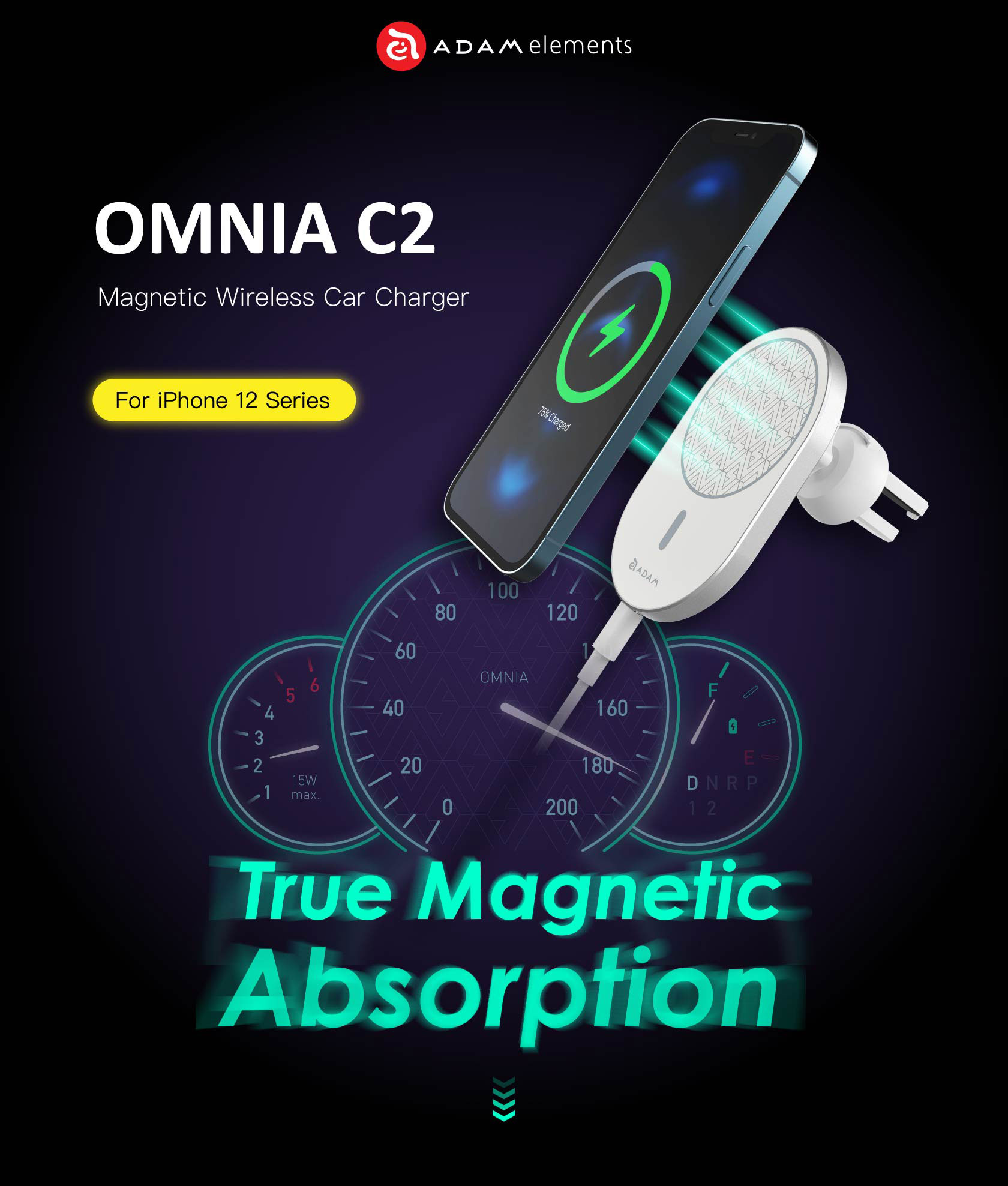 OMNIA C2 Magnetic Wireless Car Charger Magnetic 2 in 1 Wireless Charger Combo 1