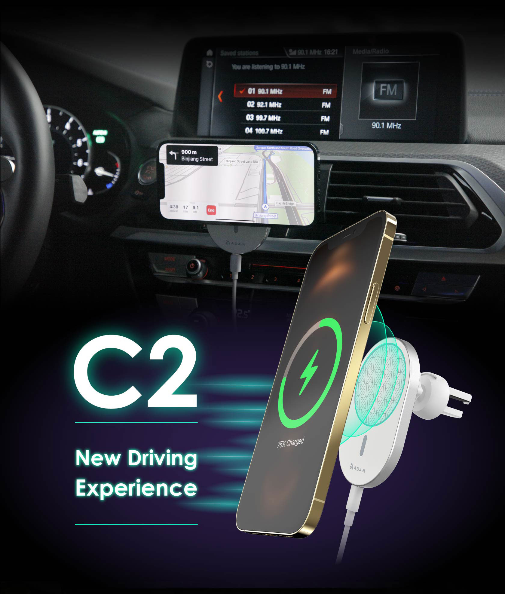 OMNIA C2 Magnetic Wireless Car Charger Magnetic 2 in 1 Wireless Charger Combo 3