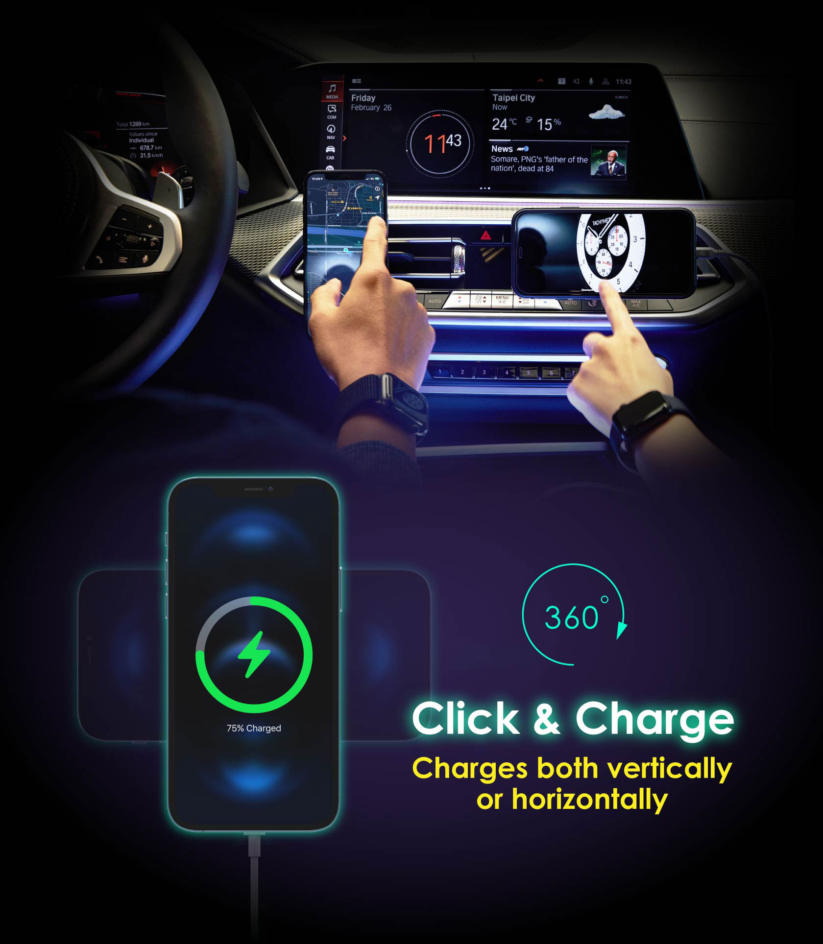 OMNIA C2 Magnetic Wireless Car Charger Magnetic 2 in 1 Wireless Charger Combo 8