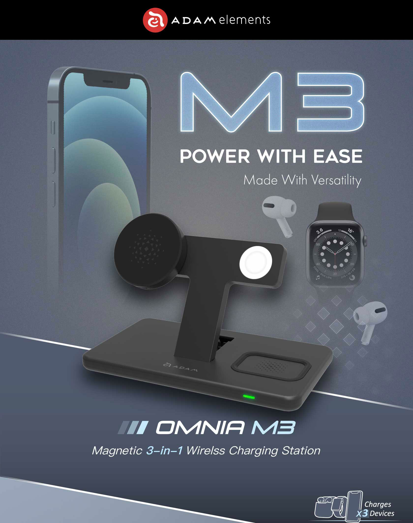 OMNIA M3 Magnetic 3 in 1 Wireless Charging Station 1