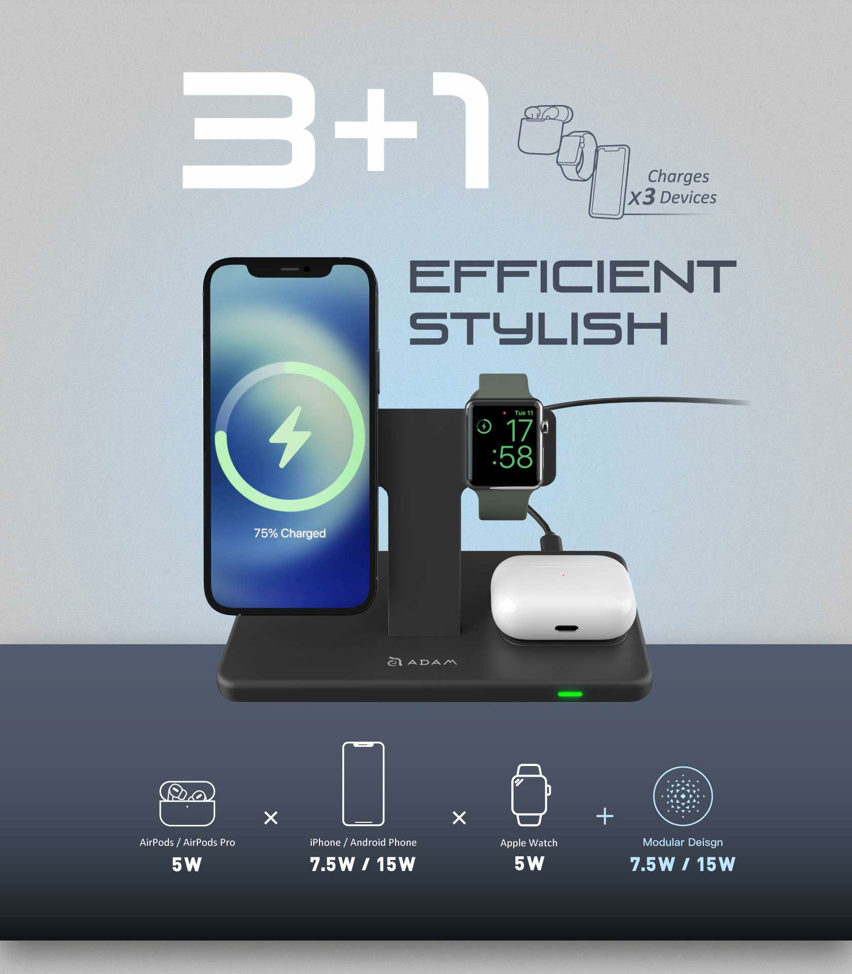 OMNIA M3 Magnetic 3 in 1 Wireless Charging Station 3