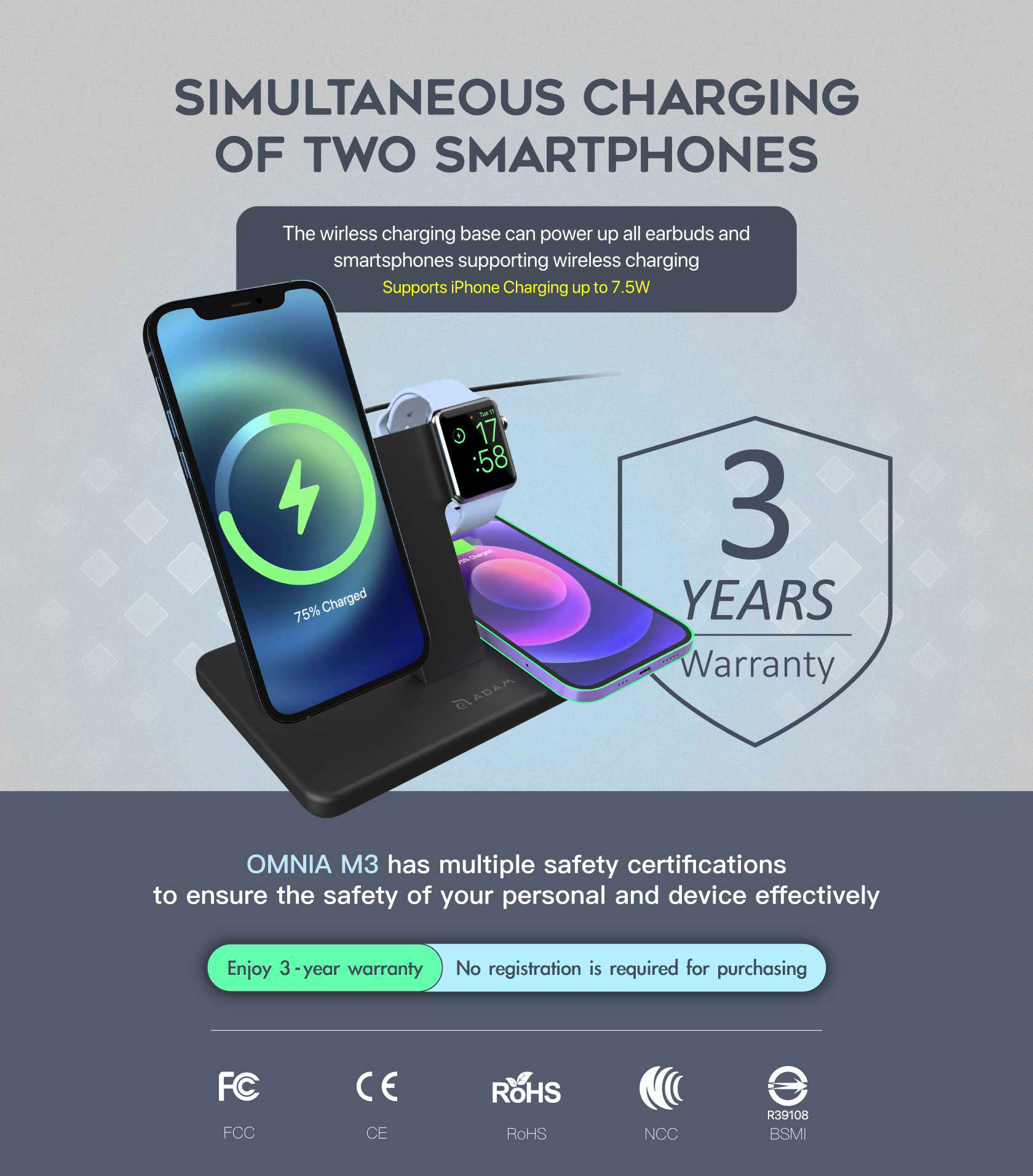 OMNIA M3 Magnetic 3 in 1 Wireless Charging Station 9