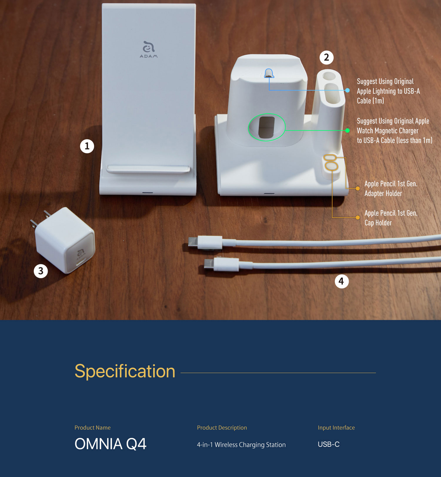 OMNIA Q4 15W 4 in 1 Wireless Charging Station No Adapter Included x 2 18