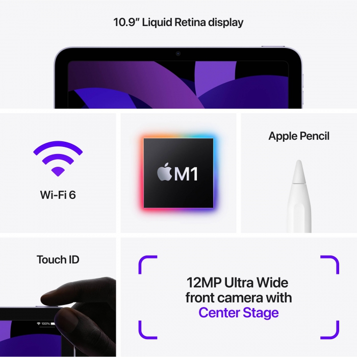 Apple 10.9 iPad Air with M1 Chip 5th Gen 64GB Wi Fi 5G Purple 3