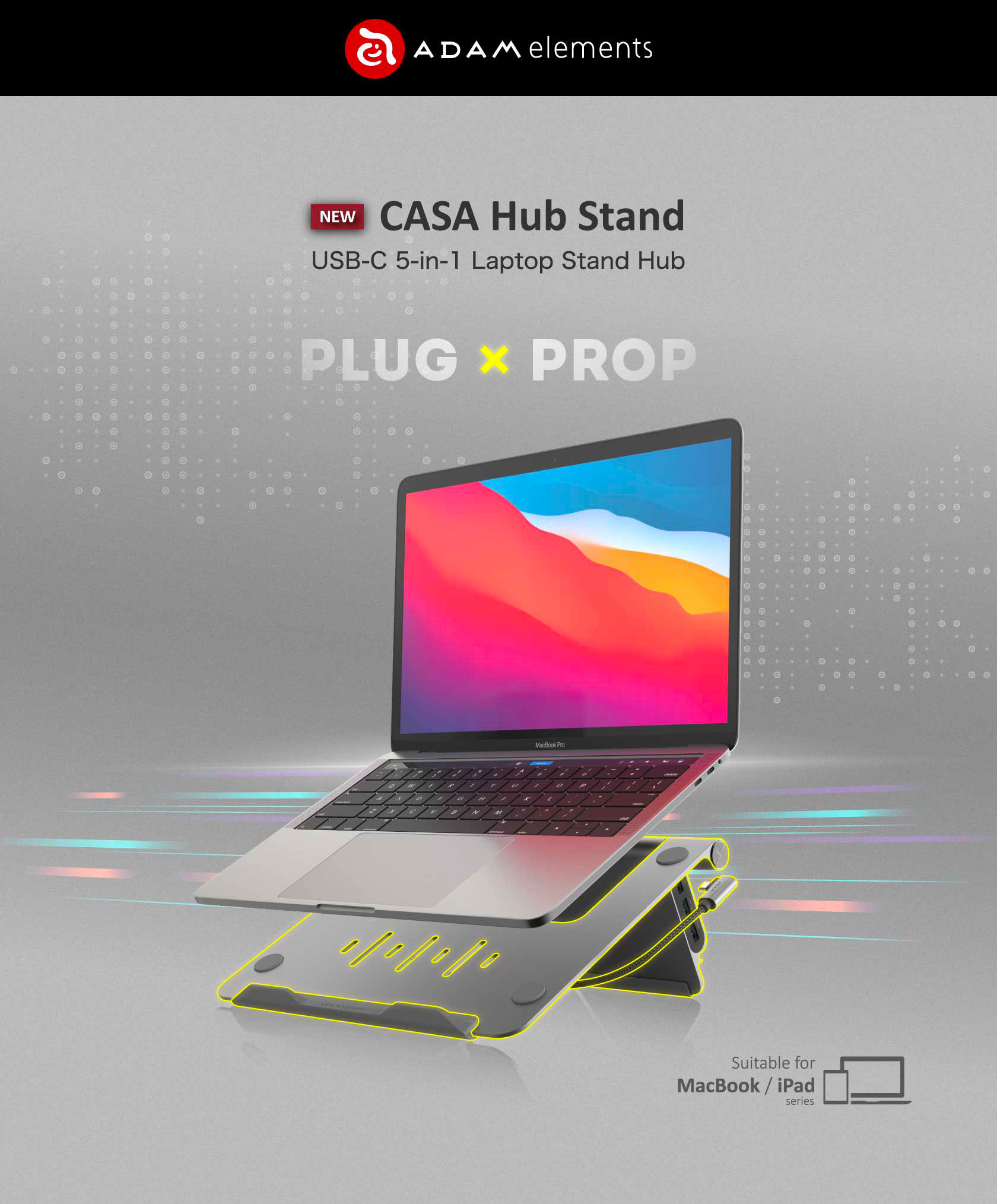CASA HUB Stand USB C 5 in 1 Laptop Stand Hub 1