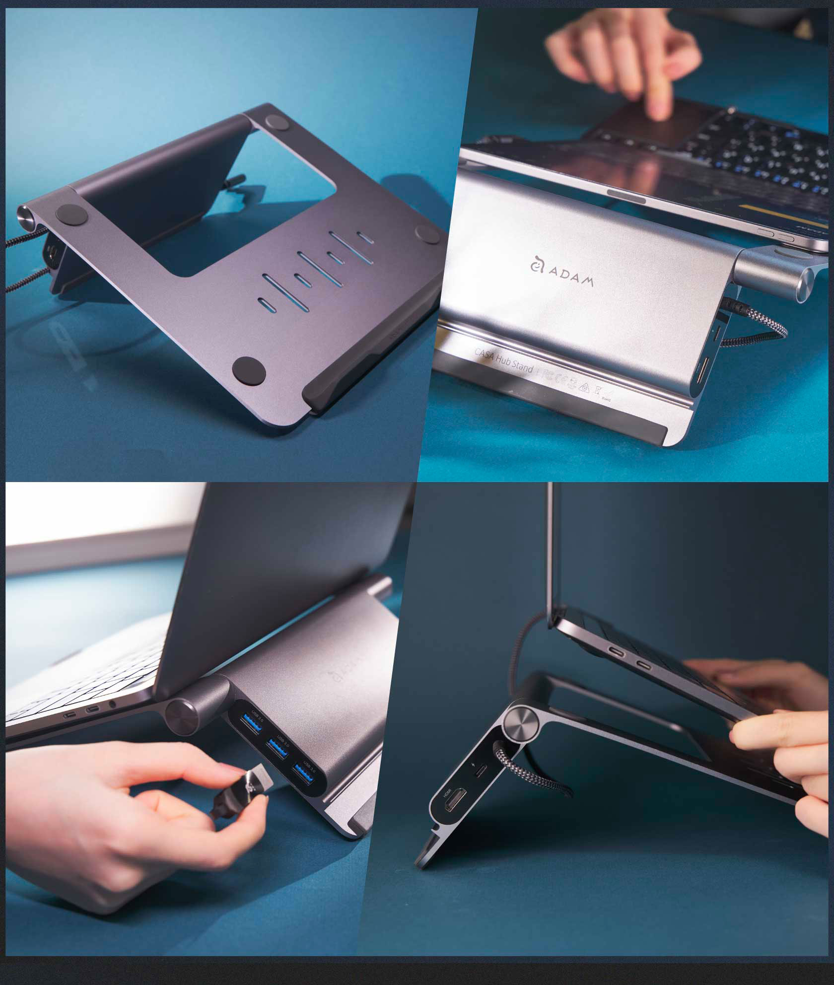 CASA HUB Stand USB C 5 in 1 Laptop Stand Hub 13 1