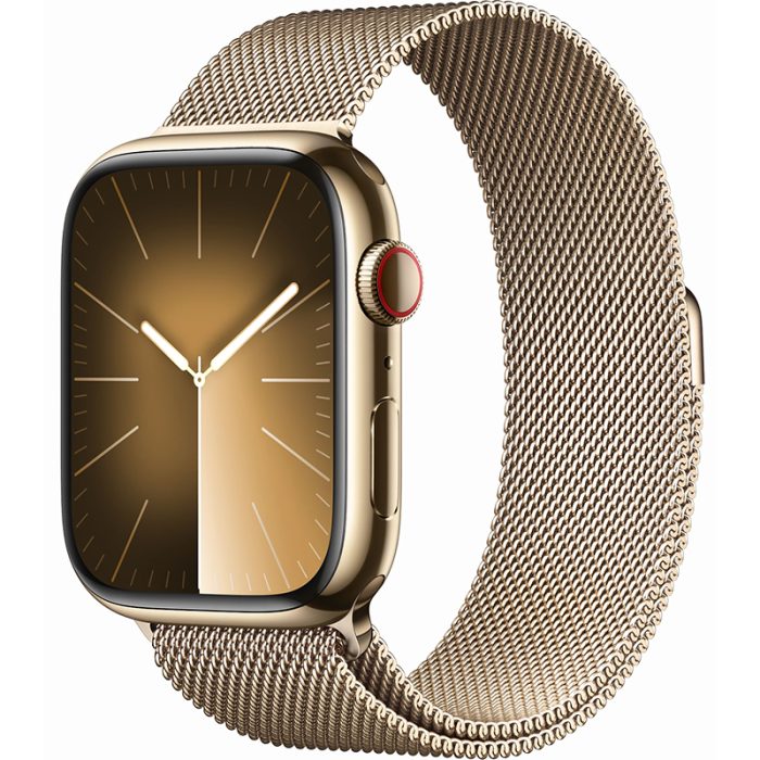 Apple Watch Series 9 GPS Cellular 45mm Gold Stainless Steel Case with Gold Milanese Loop Hiapple 3