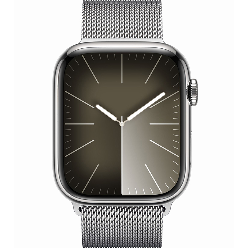 Apple Watch Series 9 GPS Cellular 45mm Silver Stainless Steel Case with Silver Milanese Loop Hiapple 1